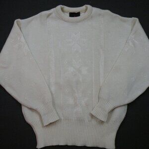 Vintage Demetre Womens Large Off White Snowflake Wool Ski Sweater